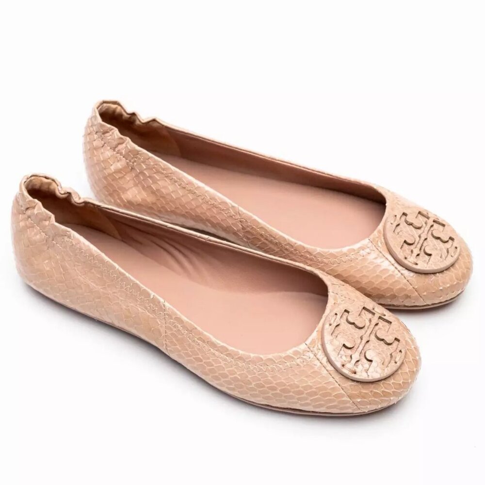Tory Burch $228 Minnie Travel Ballet Flats Snake Embossed MANY SIZES Meadowsweet - Picture 8 of 15